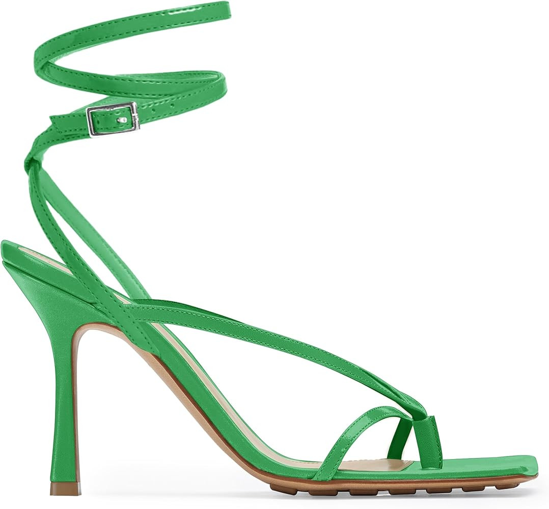 Coutgo Women's Lace Up Heeled Sandals Flip Flop Pumps Square Open Toe Strappy Stiletto Heels Summ... | Amazon (US)