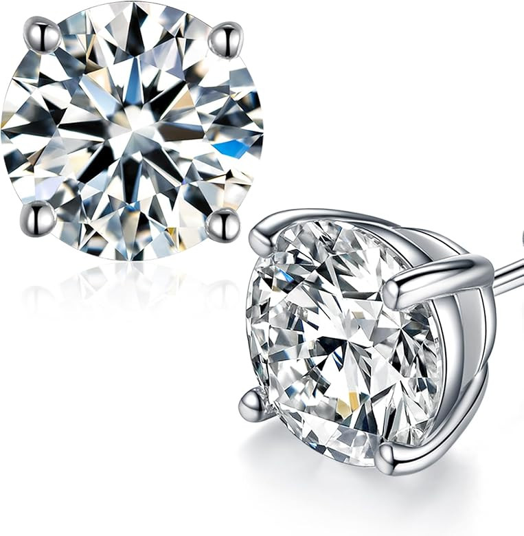Moissanite Stud Earrings, Round Cut D Color VVS1 Clarity Lab Created Diamond Earrings Studs 18K W... | Amazon (US)