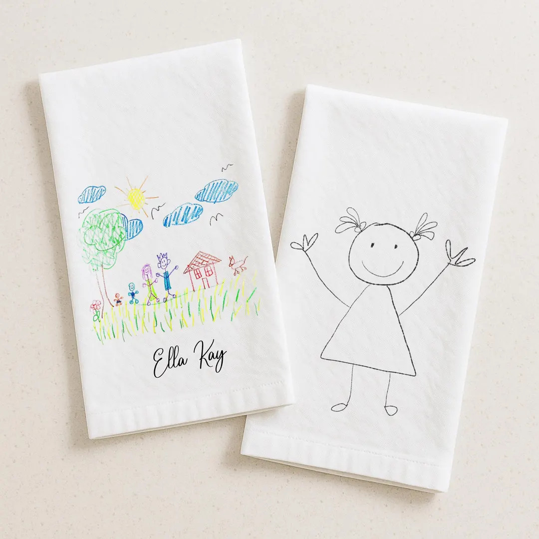 Personalized Kitchen Tea Towel With Child's Own Drawing, Design Your Own, Grandma Gift, Mother Gi... | Etsy (US)