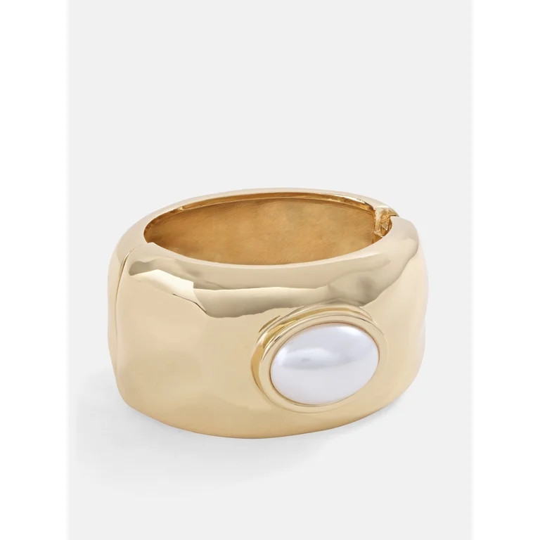 Scoop Faux Pearl Bezel Cuff Bracelet, Gold-Tone | Walmart (US)