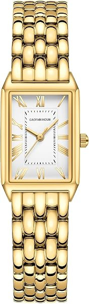 Gold Watches for Women with Vintage Rectangular Case,White Roman Dial,Stainless Steel Band,Adjust... | Amazon (US)