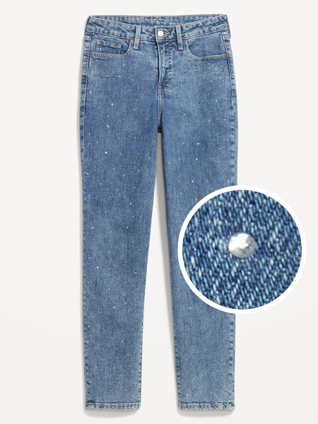 High-Waisted OG Straight Rhinestone-Embellished Ankle Jeans | Old Navy (US)