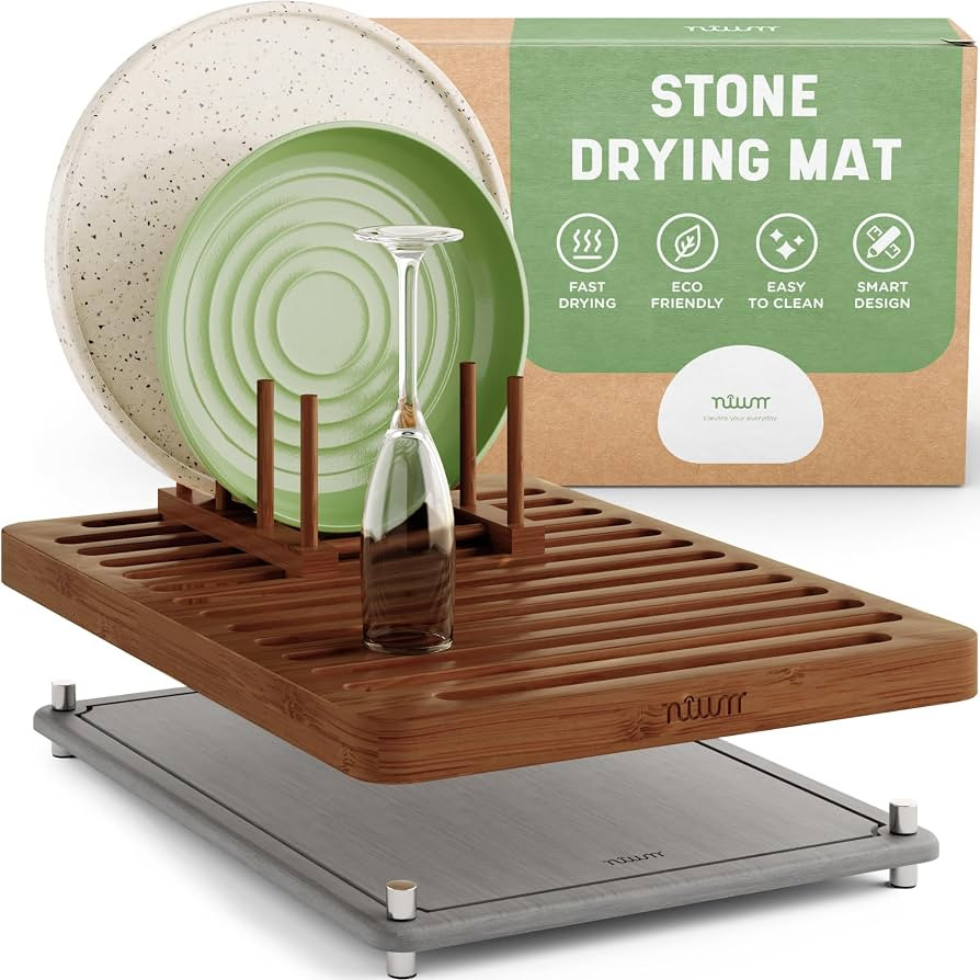 NIUM Stone Drying Mat for Kitchen Counter & Bamboo Rack - 16\u2033x12\u2033 | Amazon (US)