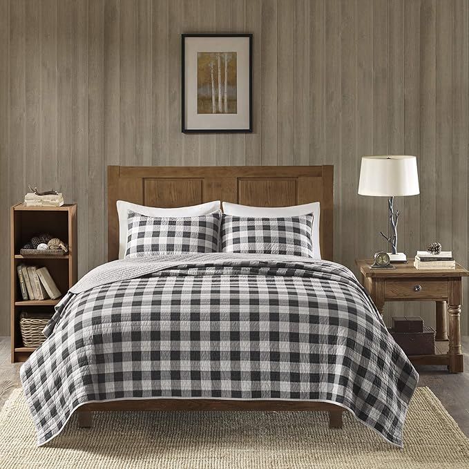 Woolrich Buffalo Check King/Cal King Size Quilt Bedding Set - Gray, Checker Plaid – 3 Piece Bed... | Amazon (US)