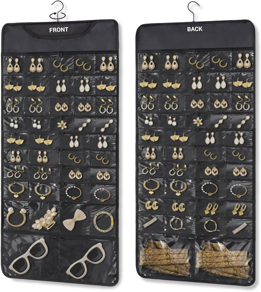 FOREGOER Hanging Jewelry Organizer with 88 Zippered Pockets, Dustproof Foldable for Travel, Acces... | Amazon (US)