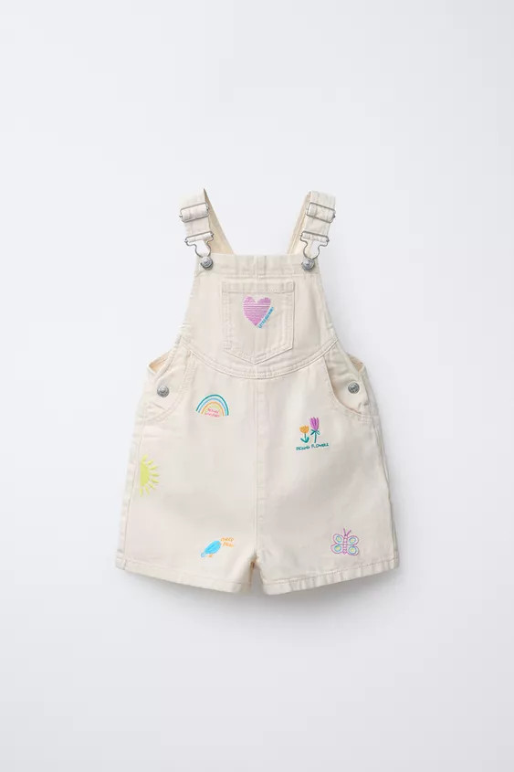 EMBROIDERED TWILL OVERALL SHORTS | Zara US