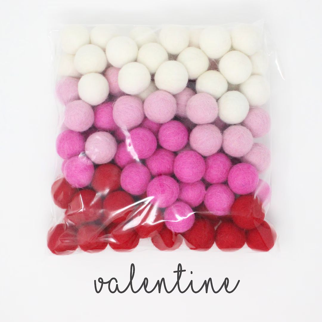 Valentine Pom Balls Love Day DIY Felt Ball Garland Valentines Day Felt Pom Poms Red Pink for DIY ... | Etsy (US)