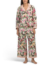 2pc Cotton Floral Notch Collar Top And Pants Pajama Set | Family Pajamas | Marshalls | Marshalls