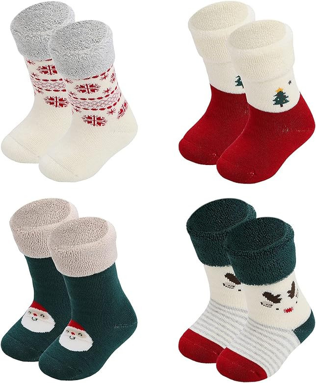 HUMAN FEELINGS Baby Christmas socks 4 Pack 3-6 -12-18-24 months for boy girl babies Infant cotton... | Amazon (US)