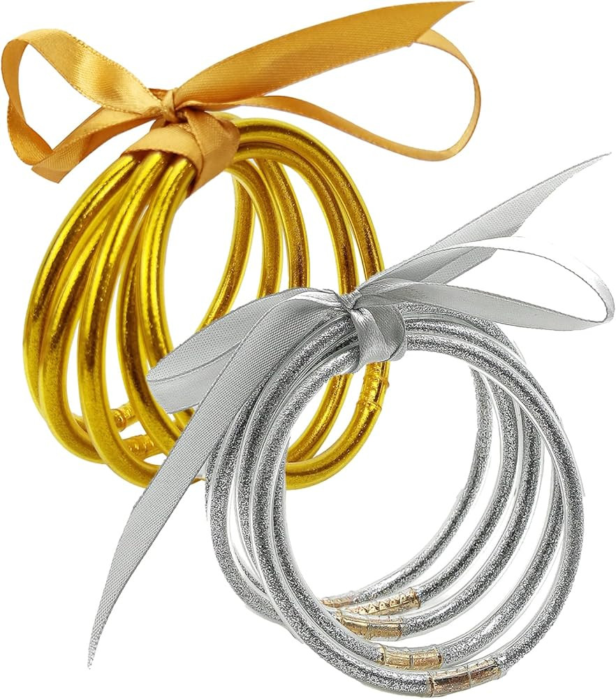 10PCS Glitter Jelly Bangle Bracelet Set - Gold Sparkling Fashion Bangle Bracelet Jewelry - Lightw... | Amazon (US)