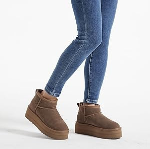 Xiakolaka Women's Classic Platform Mini Boots Winter Suede Anti-Slip Ankle Snow Boots | Amazon (US)