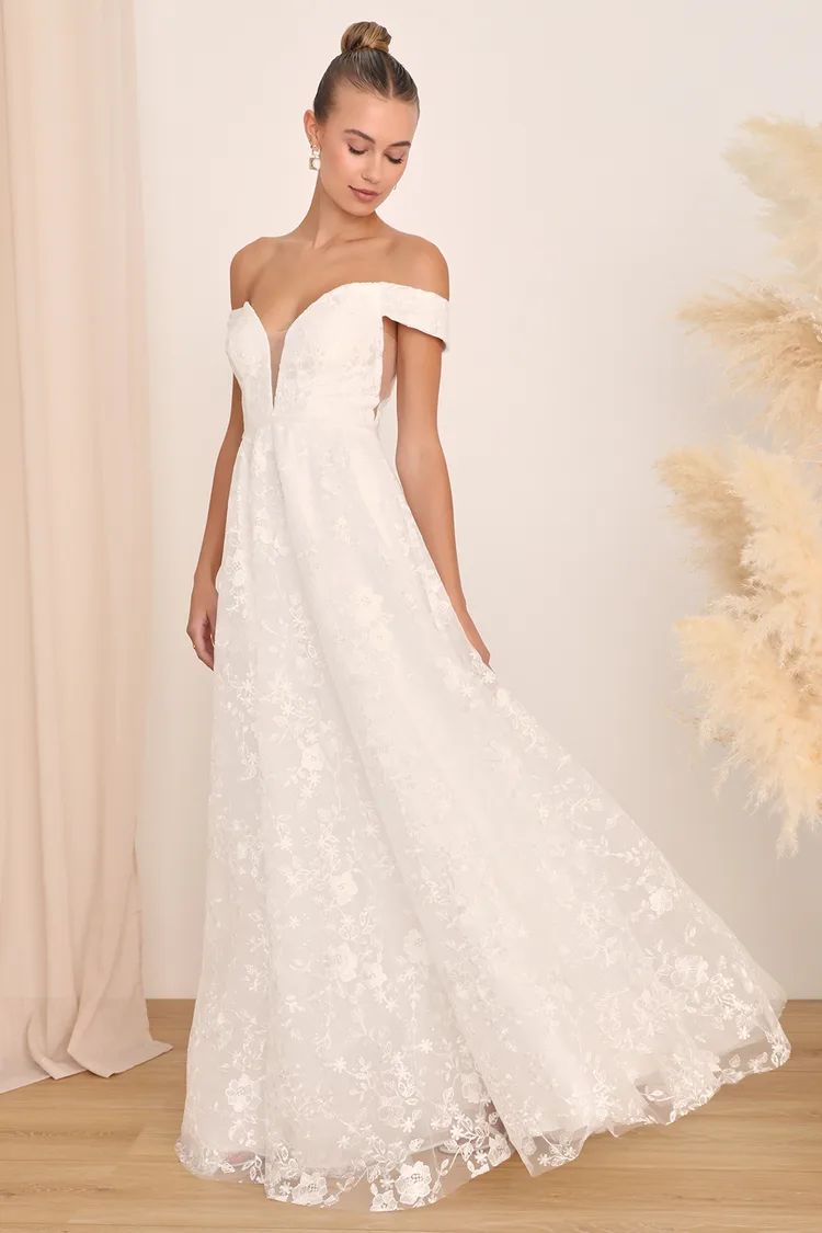 Fairytale Love Story White Lace Off-the-Shoulder Maxi Dress | Lulus (US)