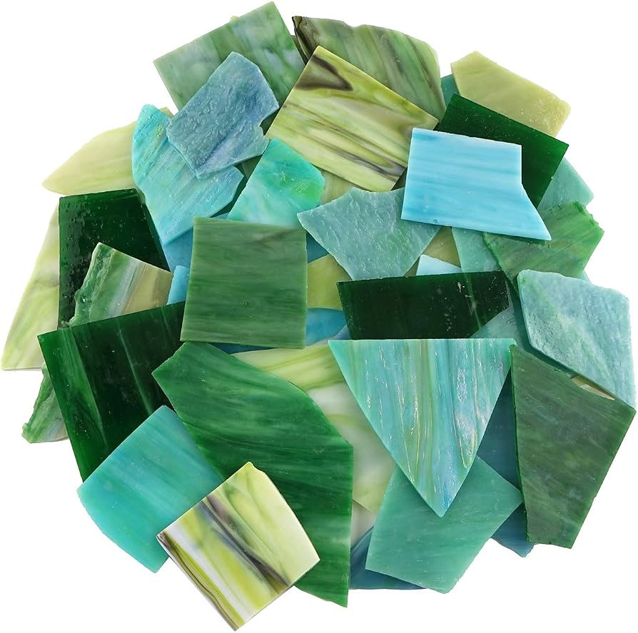 Lanyani Green Mixed Stained Glass Scrap Pieces Sheets, Glass Mosaic Tiles for Art Crafts, 35oz Va... | Amazon (US)