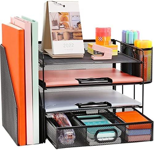 Desk Organizer with File Holder, 4-Tier Letter Paper Tray Organizer with Drawer & 2 Pen Holders, ... | Amazon (CA)