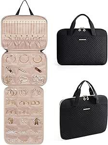 BAGSMART Jewelry Travel Organizer Case,Hanging Roll Jewelry Bag for Travel with Pockets,Large Cap... | Amazon (US)