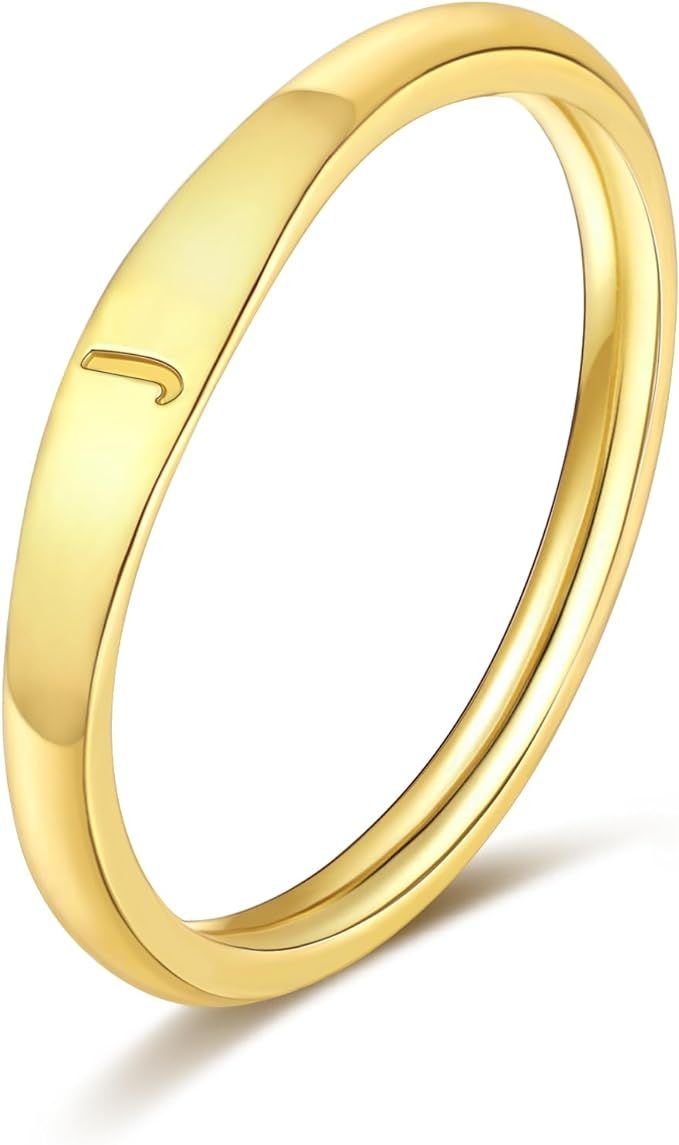 ZNBOH Gold Initial Rings for Women 14K Dainty Plain Stackable Letter Ring for Teen Girls Cute Fas... | Amazon (US)