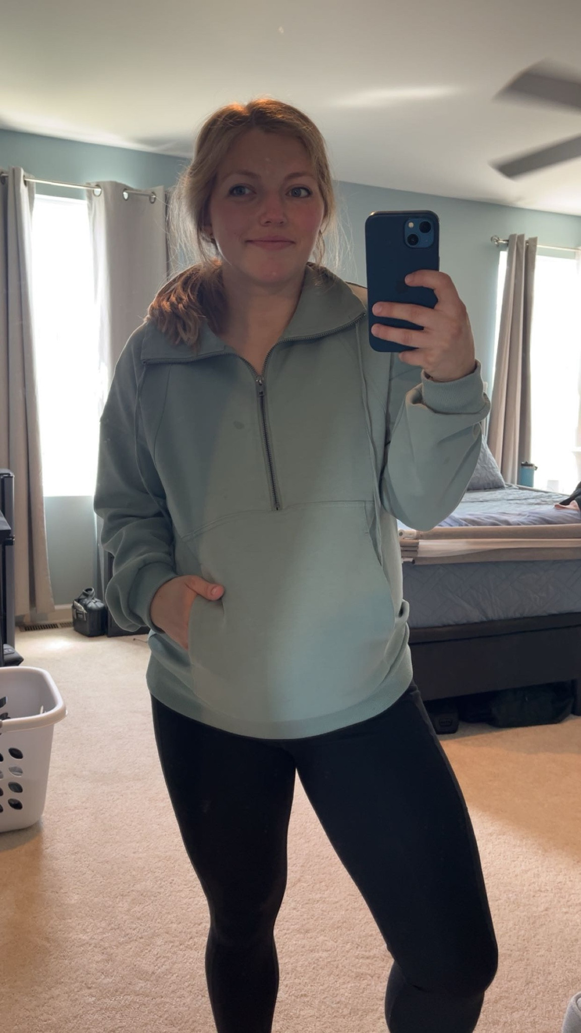 This quarter zip sweatshirt works whether you’re pregnant or not! The zipper is great for nursing access, and the slick, cooler material keeps you at just the right temperature.

(5’2.5”, Size M)
#MaternityFaves #PostpartumFaves

#LTKmomlife #LTKBump #LTKBaby