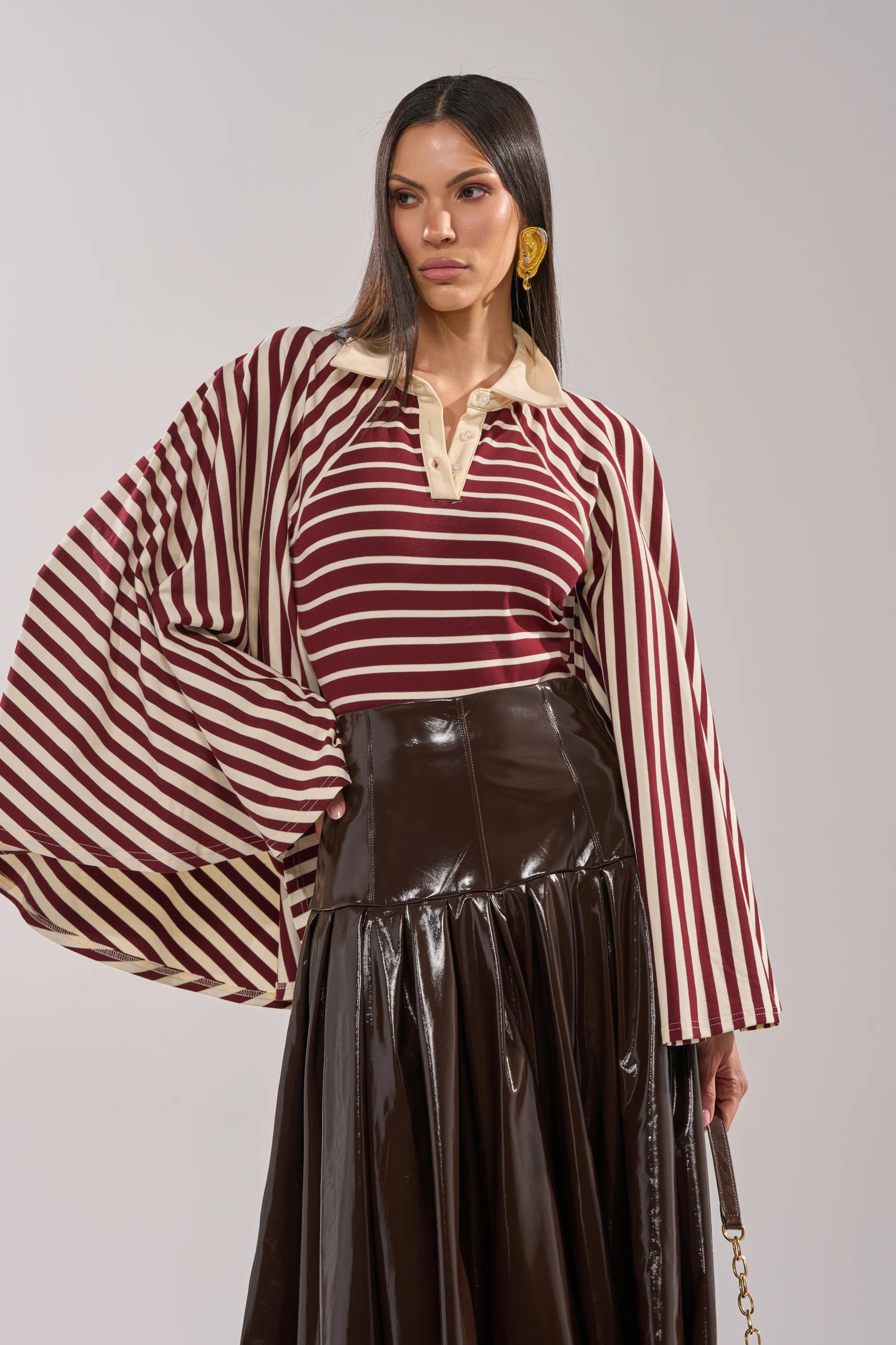 ALMA STRIPE COLLARED BODYSUIT | AKIRA