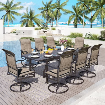 Captiva Designs 9pc Spacious Expandable Slat-top Metal Table & Grayish Brown Padded Textilene Swivel Chairs | Target