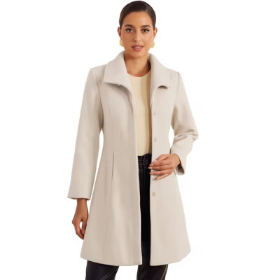 Allegra K Women's Work Stand Collar Buttoned Elegant Winter Outwear Overcoat Large Beige | Target