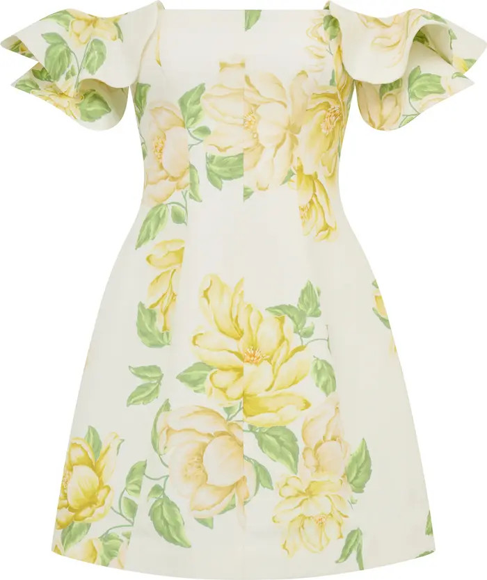 Kenzie Floral Off the Shoulder Linen Blend Minidress | Nordstrom