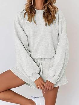 MEROKEETY Women's 2025 Fall Oversized Batwing Sleeve Lounge Sets Casual Top and Shorts 2 Piece Ou... | Amazon (US)