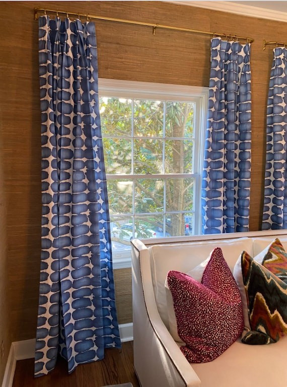 Shibori Dot Curtains, Blue Cotton Duck, Custom Pair Drapery, 24 or 50" Wide, Premier Prints, Rod ... | Etsy (US)