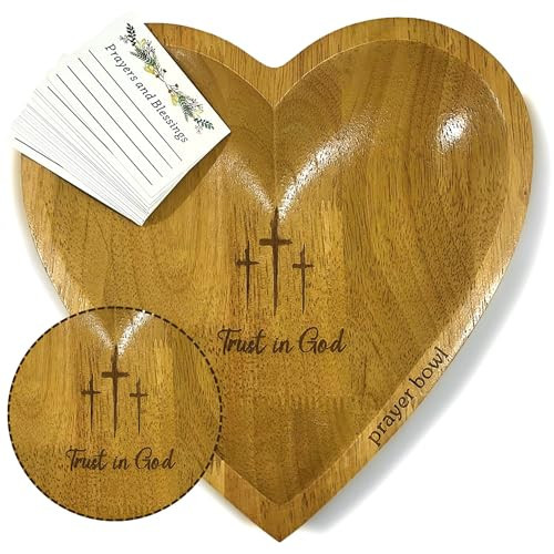Prayer Bowl Wooden Trust In God - Christian Gifts for Mothers day, Wedding, Confirmation, Housewarming - Hostess Gift Ideas - Easter Prayer Room Decor - Heart Decorative Bowl 9" with 52 Scripture Card | Amazon (US)