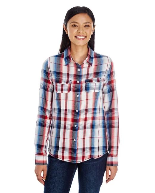 Ladies' Long-Sleeve Plaid Pattern Woven Shirt - RED - M - Walmart.com | Walmart (US)