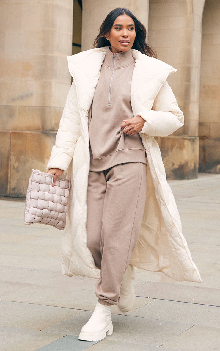 Stone Corset Middle Quilted Maxi Puffer Coat | PrettyLittleThing US