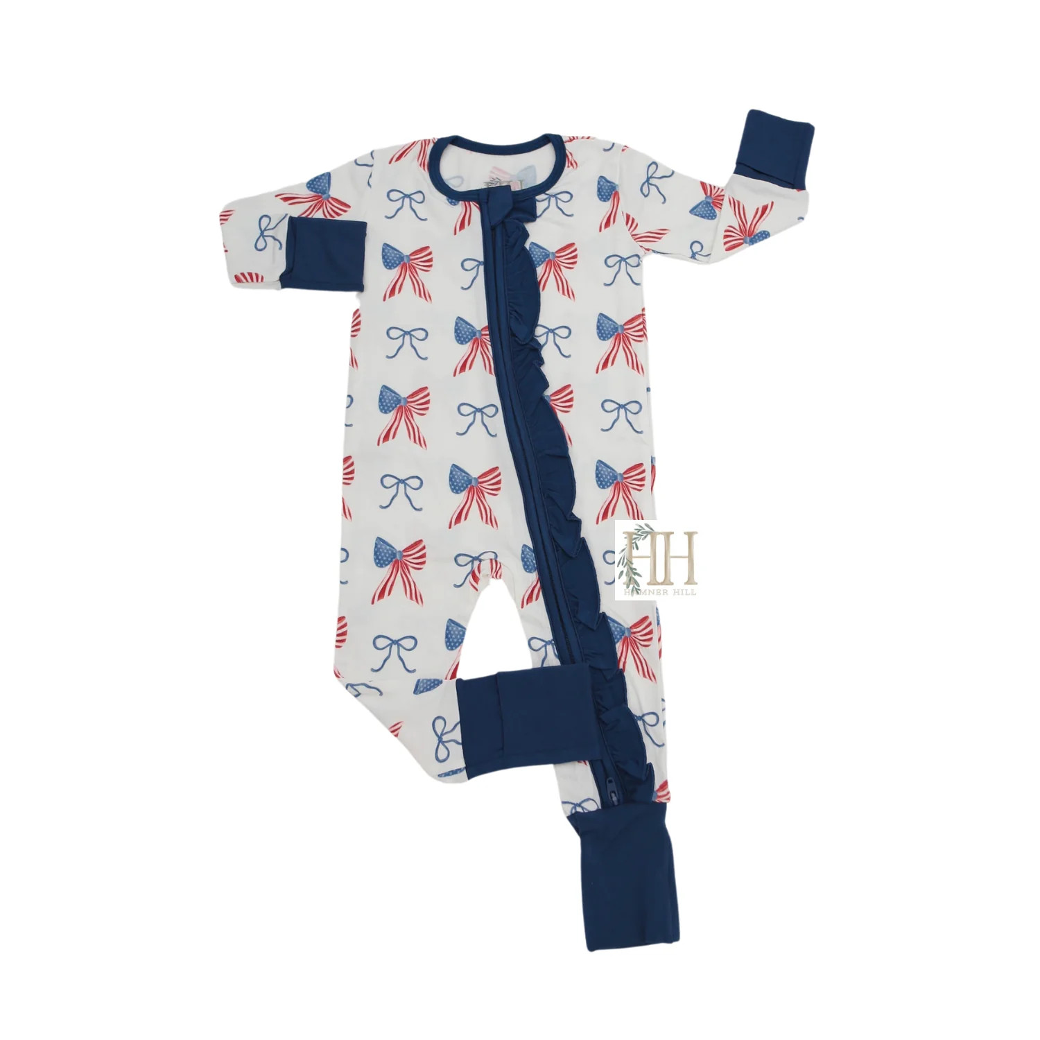 American Bow Ruffle Double Zipper Romper | Hamner Hill