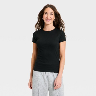 Women's Ribbed T-Shirt - A New Day™ Black M | Target