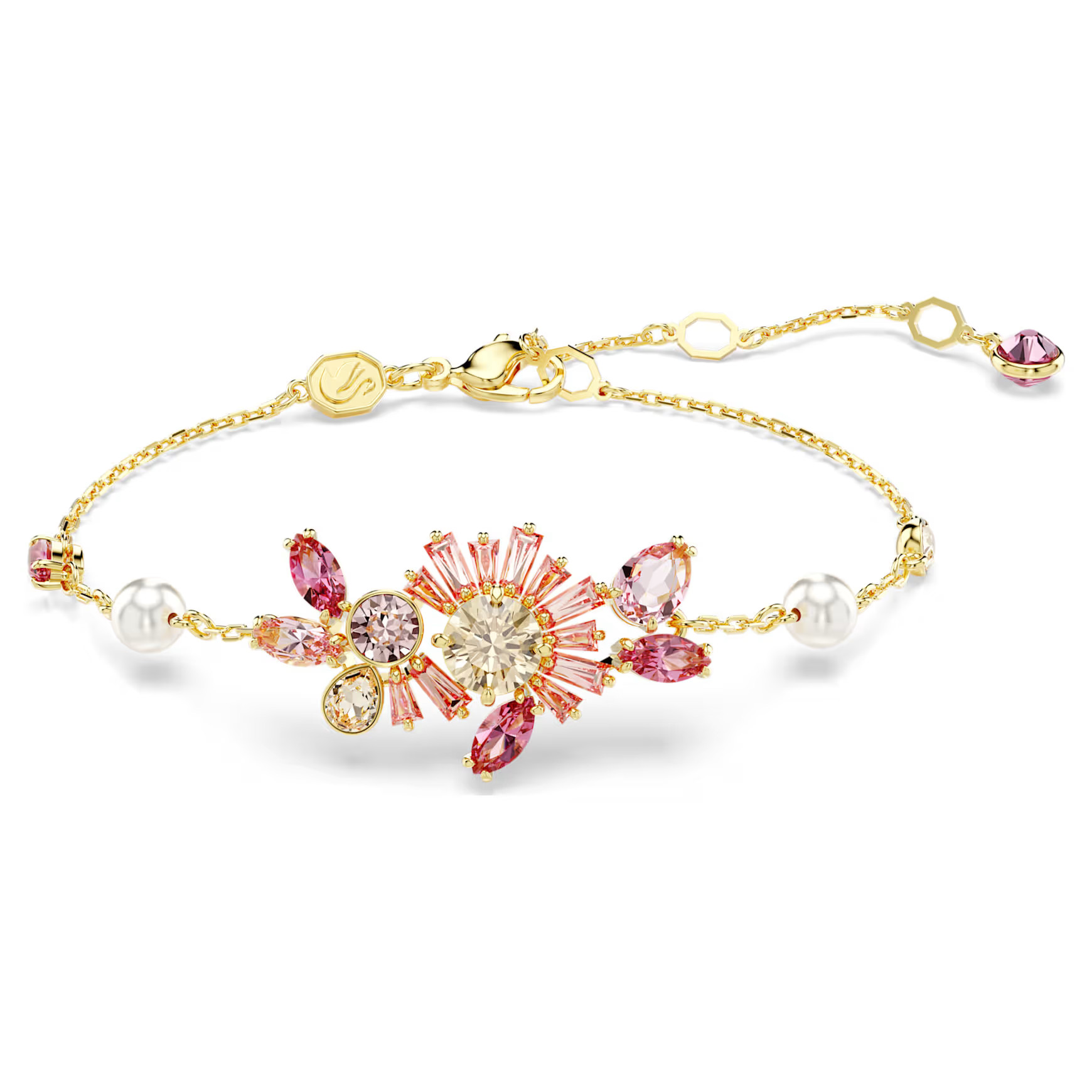 Gema bracelet, Crystal pearl, Mixed cuts, Flower, Pink, Gold-tone plated by SWAROVSKI | SWAROVSKI
