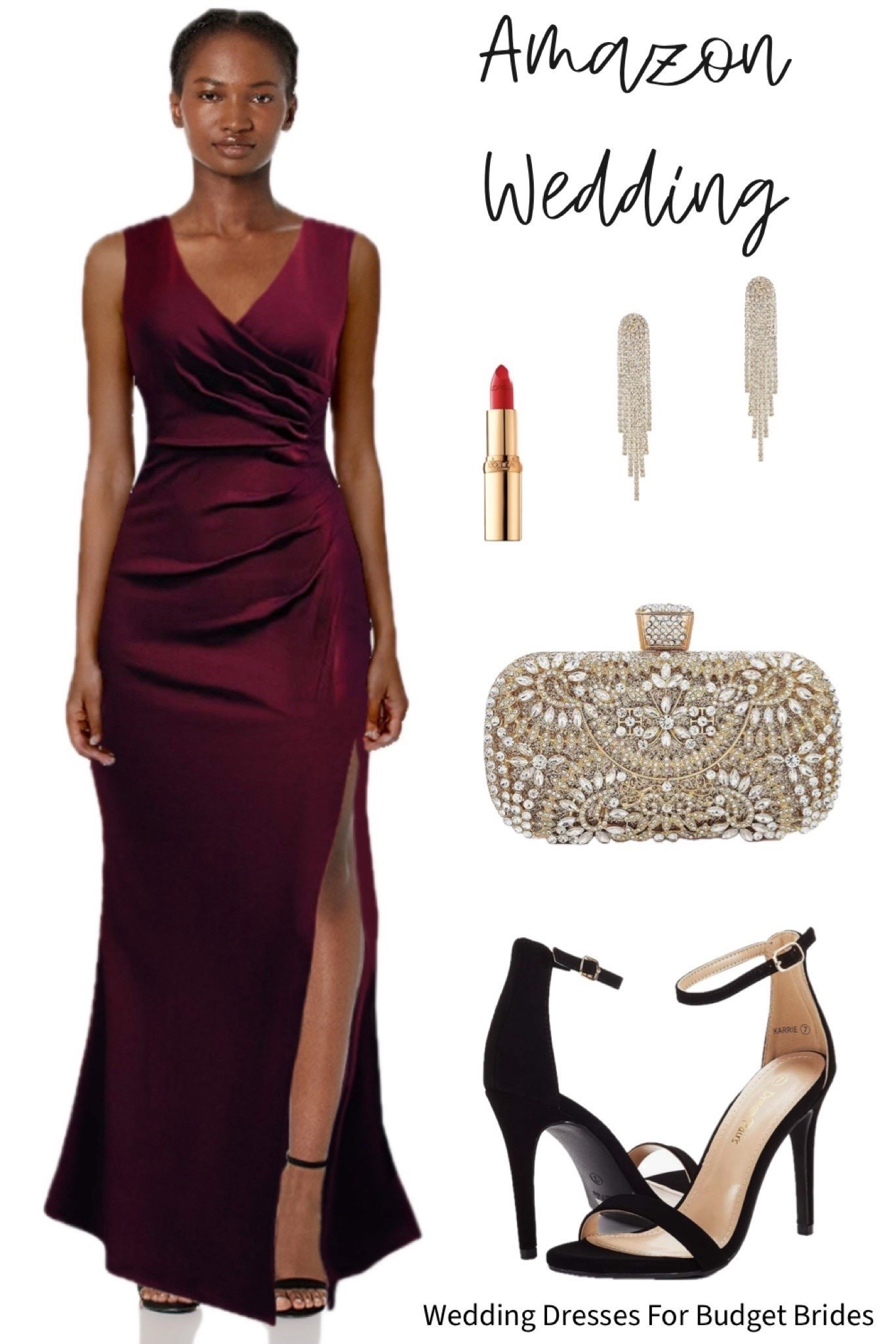 Affordable and chic burgundy, black, and gold formal wedding guest outfit idea. All from Amazon.

#LTKWedding #LTKFindsUnder100 #LTKSeasonal