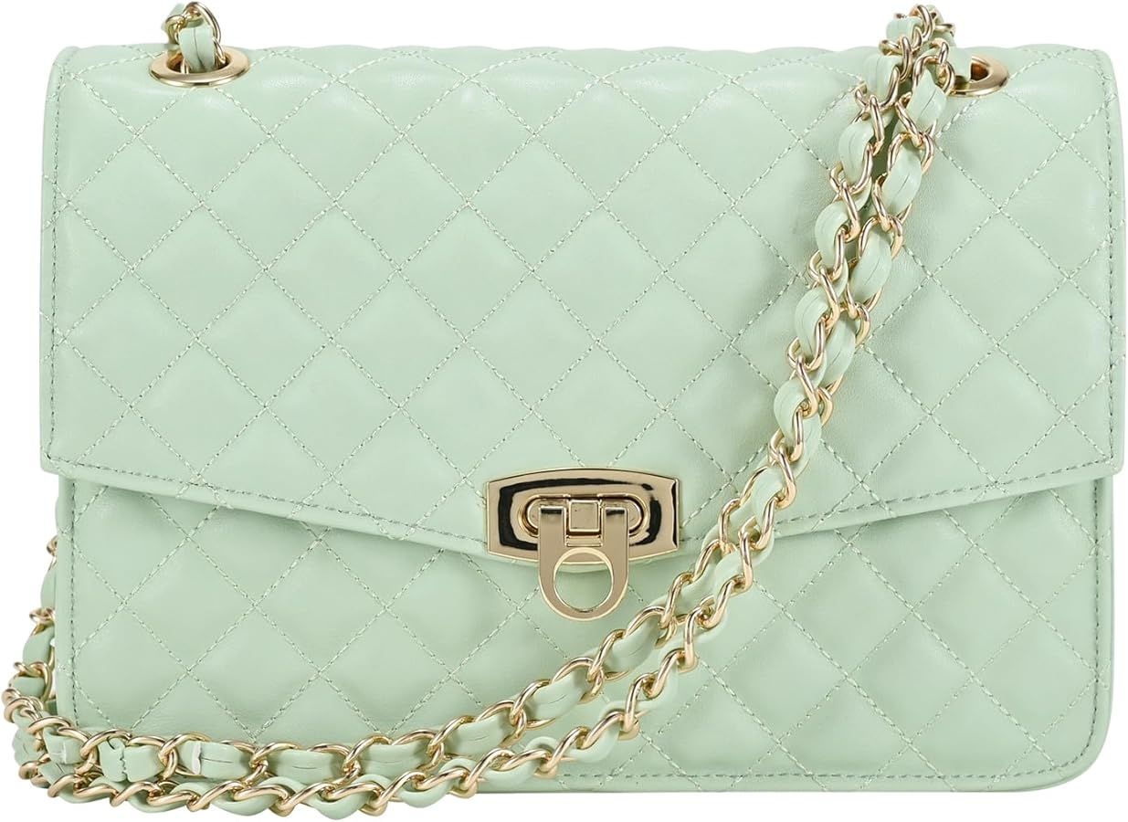 GM LIKKIE Quilted Shoulder Bag for Women, Medium Flap Crossbody Handbag with Chain Strap, Soft Ve... | Amazon (US)