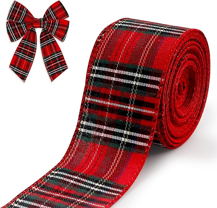 Hying Christmas Ribbons for Wreath Bows, 2.5"10 Yards Xmas Wired Edge Red Buffalo Plaid Ribbon Wi... | Amazon (US)