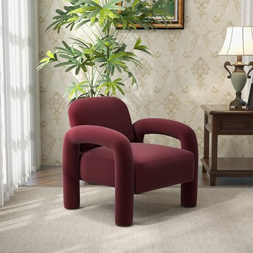 SEYNAR Modern Accent Chair, Comfy Velvet Upholstered Armchair, Cozy Vanity Chair Single Sofa, Tufted Barrel Chair Reading Chair for Living Room, Bedrooms, Corner（Red） | Amazon (US)