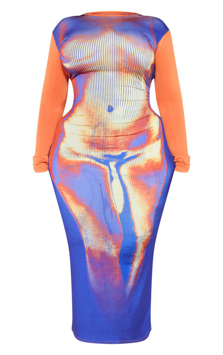 Plus Purple Body Print Long Sleeve Maxi Dress | PrettyLittleThing US