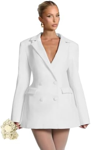 Satin Bridesmaid Blazer for Women Notch Lapel Button Suit Cocktail Party Dress OE87 | Amazon (US)