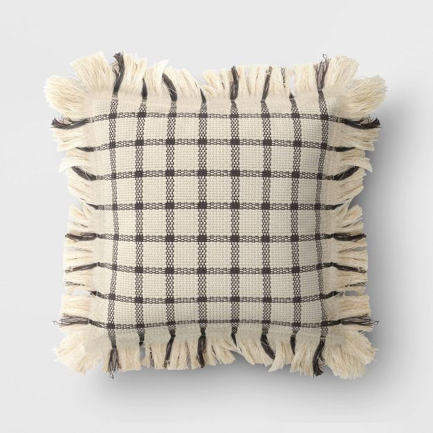 Fringed Grid Outdoor Throw Pillow Cream - Threshold™ designed with Studio McGee | Target