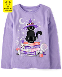 Girls Glow Cat Witch Graphic Tee - lilac rose | The Children's Place