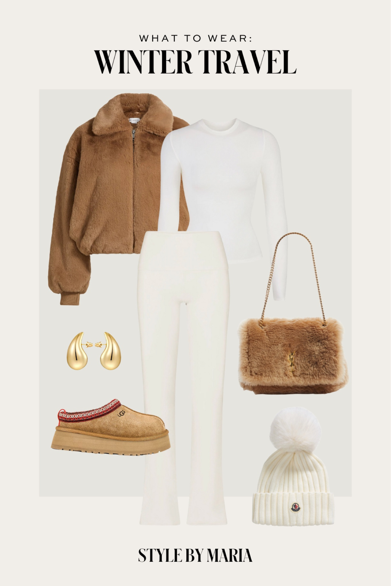 Winter travel outfit / apres ski / ski outfit
Good American faux fur bomber jacket
Skims white tee
Skims fold over pants
Ugg tazz slippers
Moncler beanie 
Faux fur handbag 

#LTKFindsUnder100 #LTKSeasonal #LTKTravel
