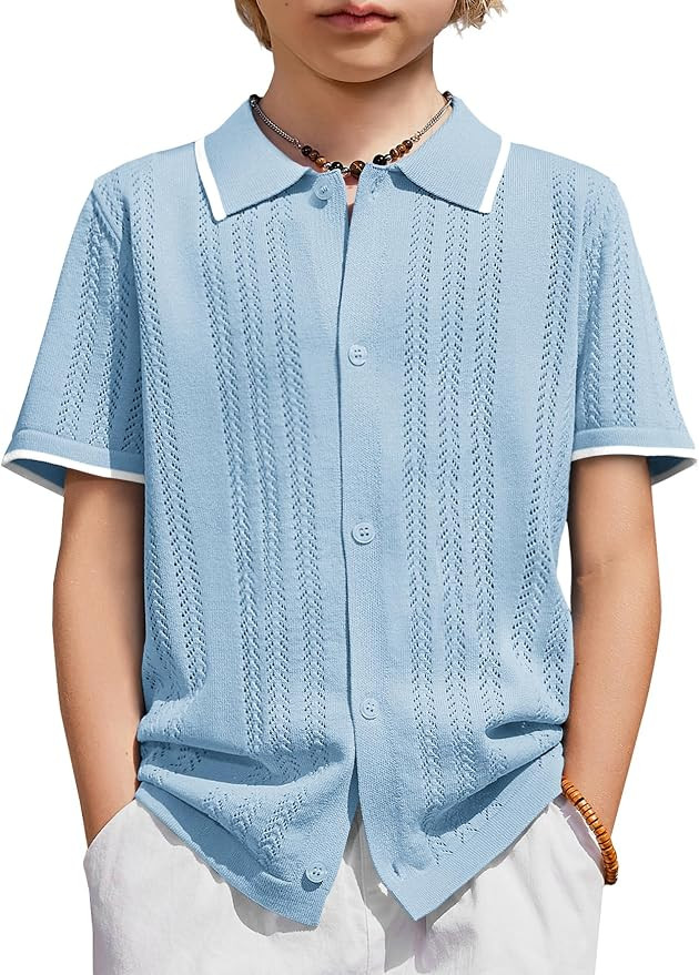 Arshiner Boys Button Down Shirt Short Sleeve Knit Shirt for 3-14 Years | Amazon (US)