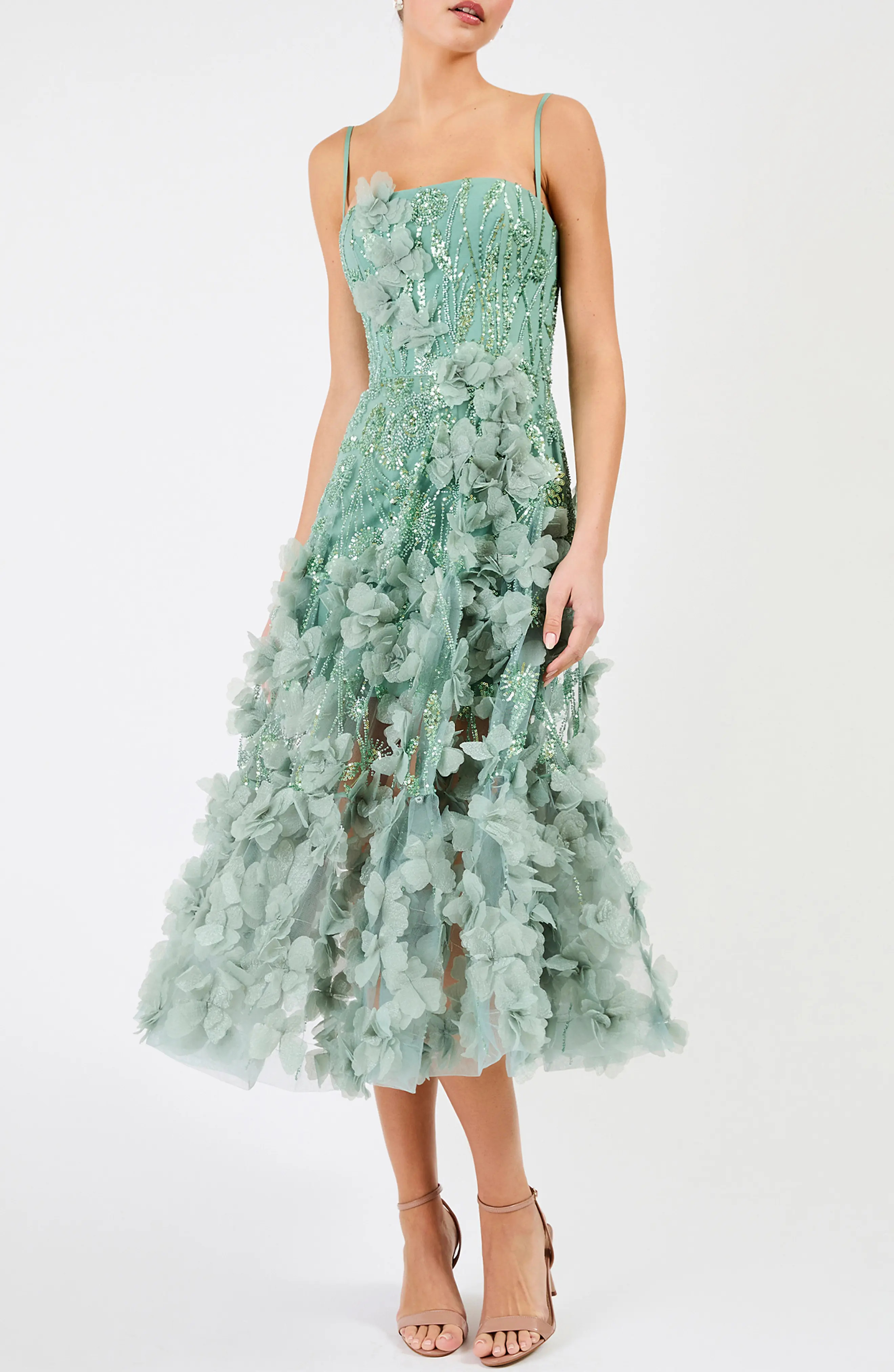 Lily Sequin Floral Appliqué Midi Dress | Nordstrom