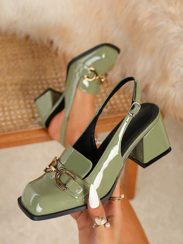 Plus Size Women's Thick Heel Mary Jane Pumps, Square Toe Mint Green Party/Wedding/Work Formal Dress Shoes, Sensitive Sexy High Heels, Large Size,Elegant | SHEIN