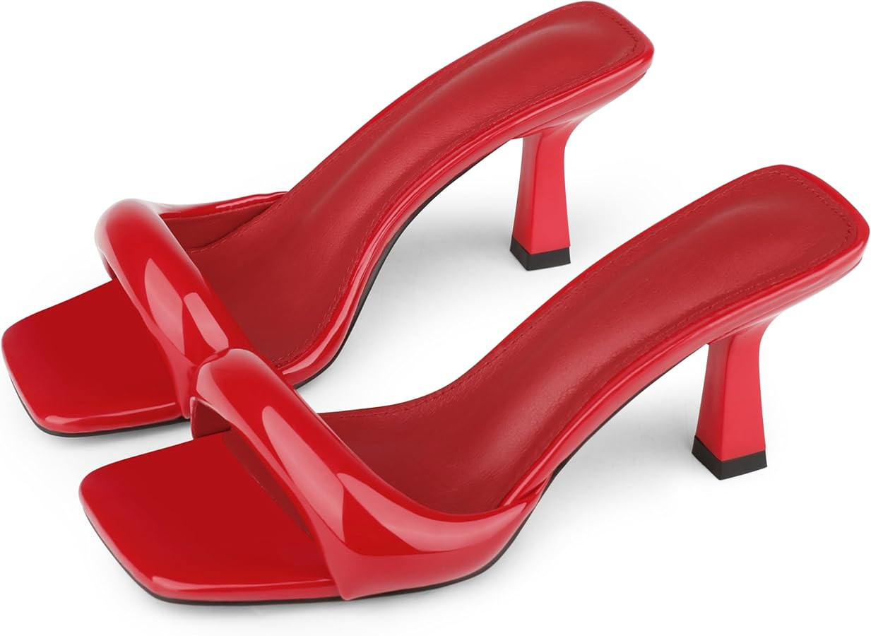 Women's Heeled Mules Square Toe Kitten Heels One-Strap Heeled Sandals Slip On Mule Heels Dress Sl... | Amazon (US)