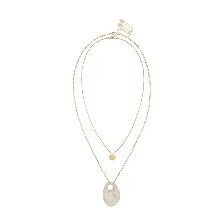 Time and Tru Women’s Gold-Tone Double Layer Disc and Resin Pendant Necklace | Walmart (US)