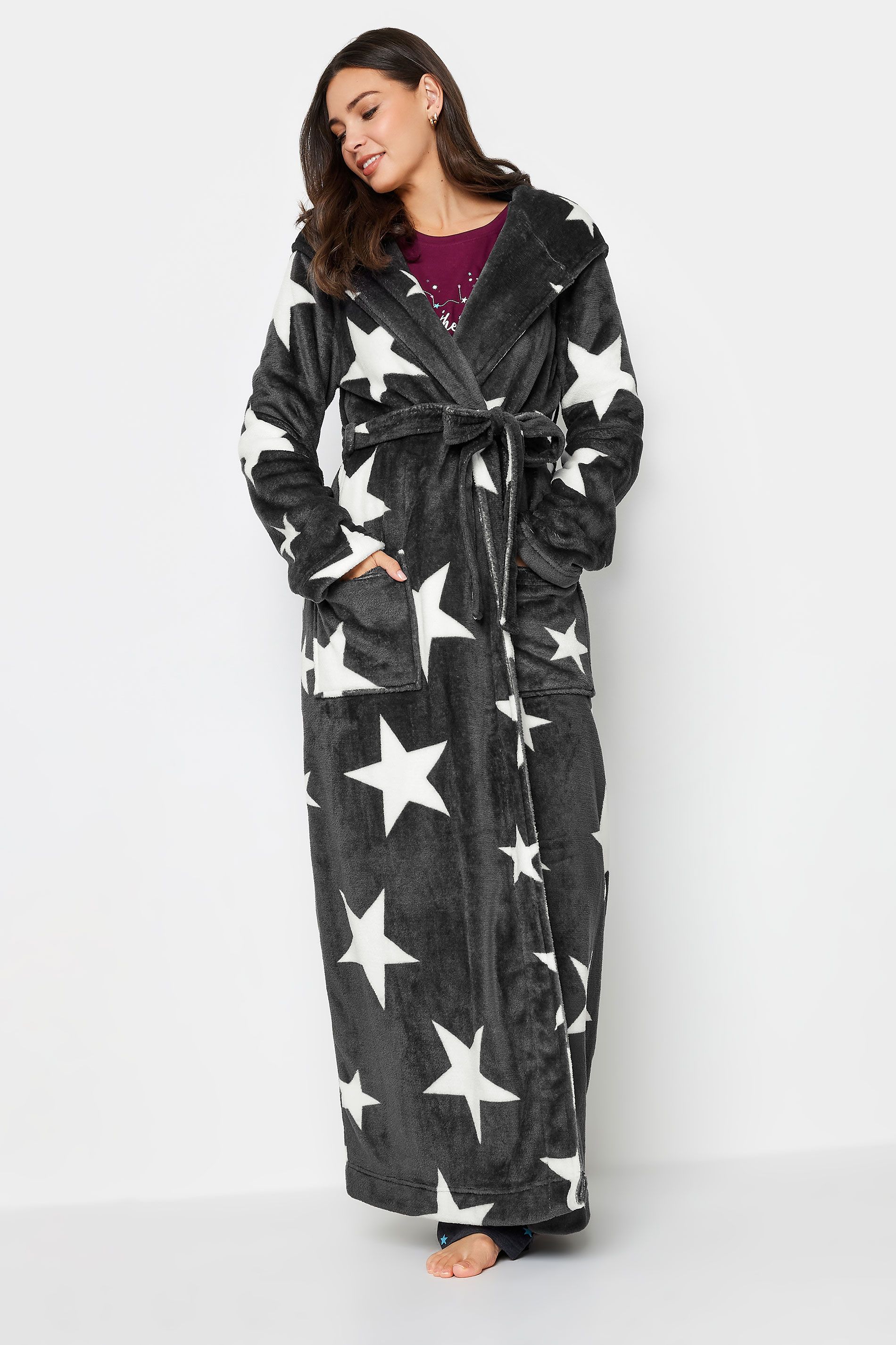 LTS Tall Grey Star Print Maxi Dressing Gown | Long Tall Sally