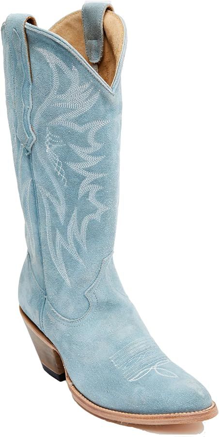 VorisVina Sky Blue Suede Cowboy Cowgirl Boots for Women Cute Embroidered Pull On Western Boots Al... | Amazon (US)