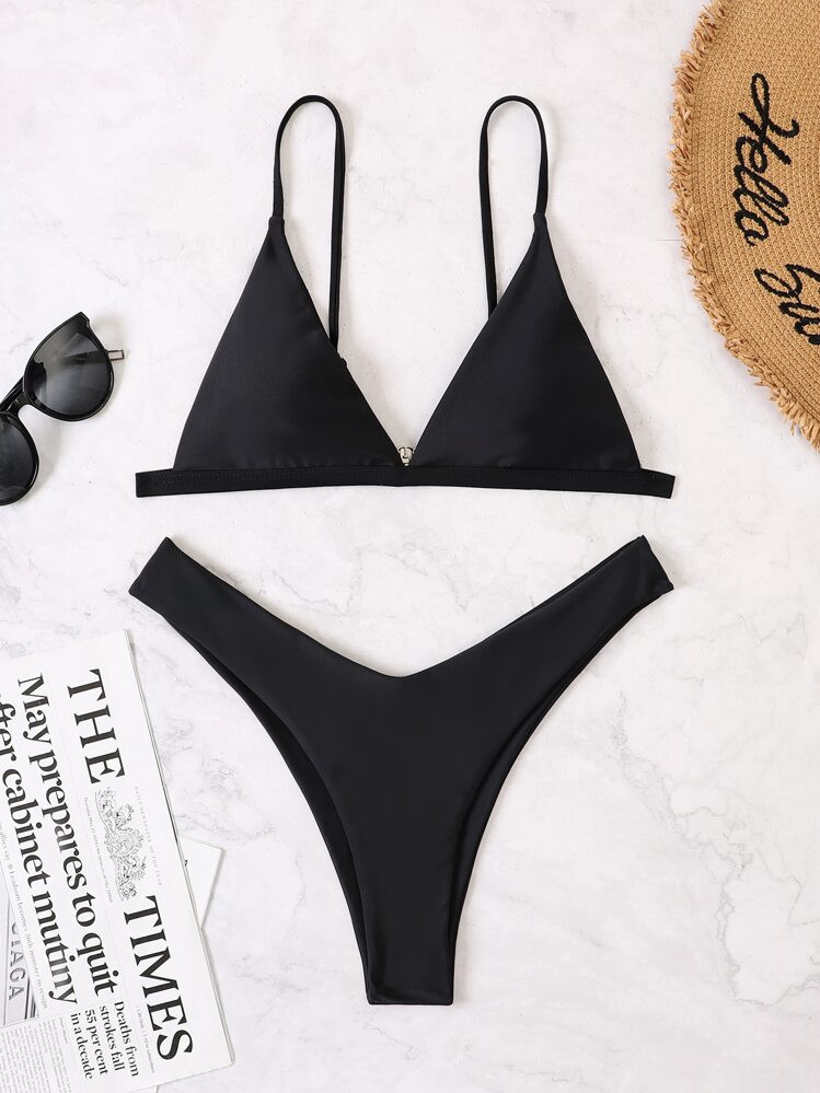 SHEIN Swim Conjunto De Maiô Bikini Bipartido Com Sutiã Triângulo E Calcinha De Corte Alto Para Praia De Verão, 2 Peças | SHEIN